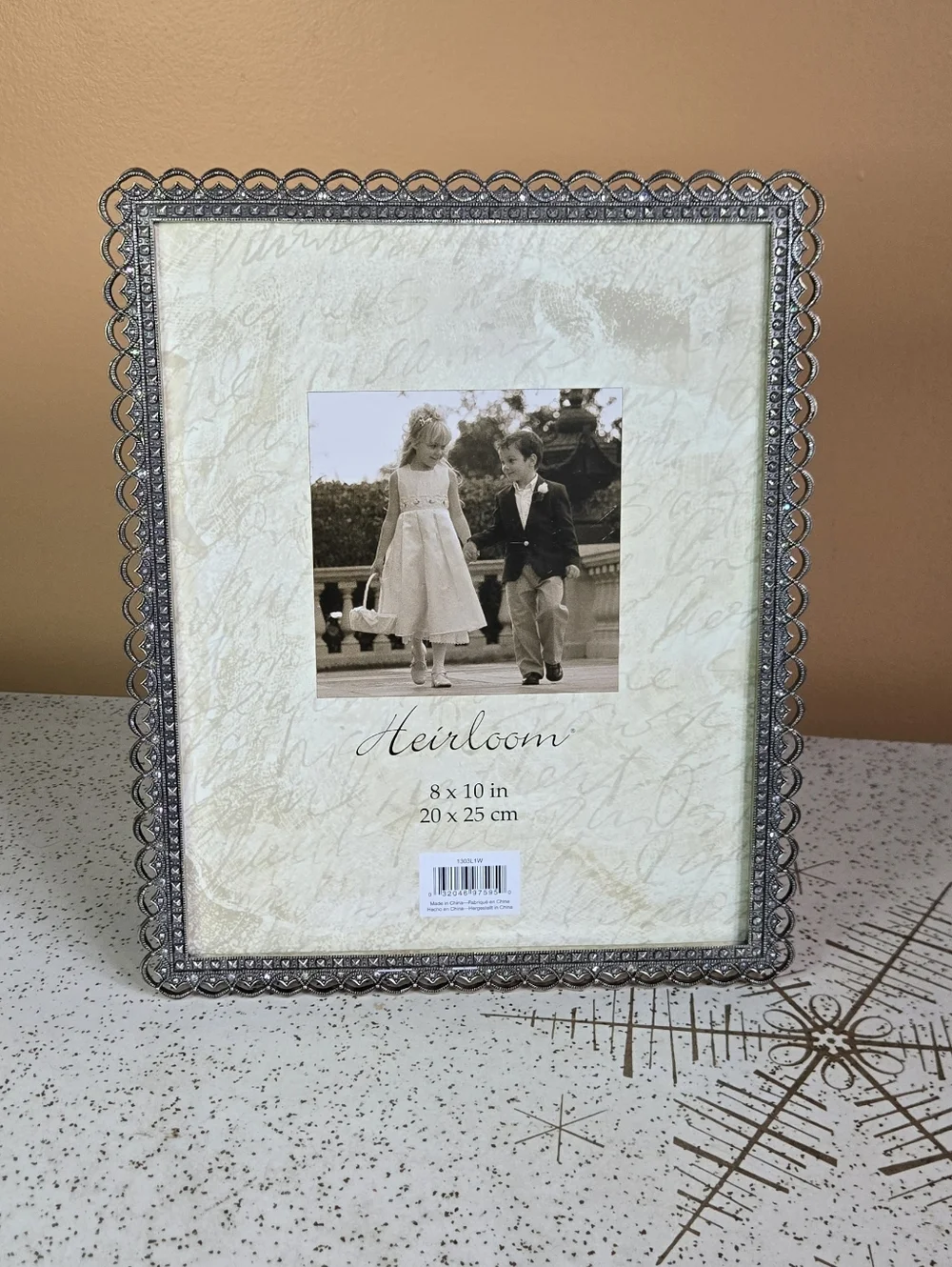 Silver and Colorful Gems Lining The Border with Scalloped Edge 8x10